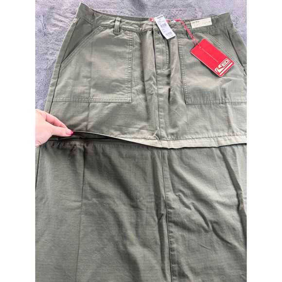 Rusty Billie green Rise Ripstop Zip Off Skirt Army Green Maxi Mini L NEW - Picture 5 of 11